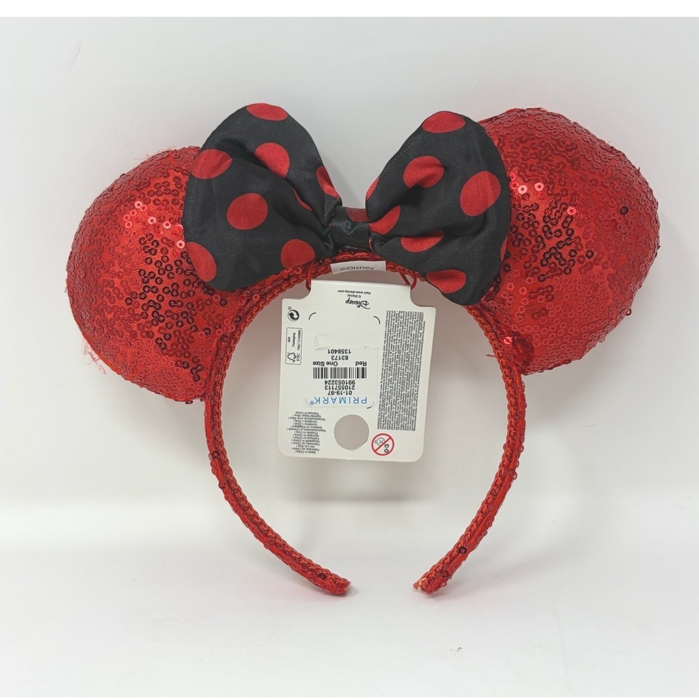 Disney Primark Minnie Mouse Red Sequin Polka Dot Bow Ears Headband